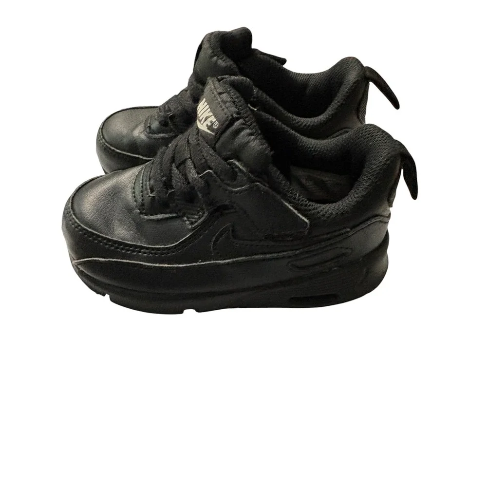 Nike Air Max 90 Toddler Triple Black Leather Sneakers Size 8C CD6868-001